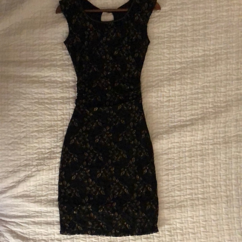 Sexy black and gold lace dress